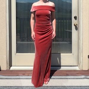 VELVET BRIDESMAID DRESS | cinnamon | off-the-shoulder